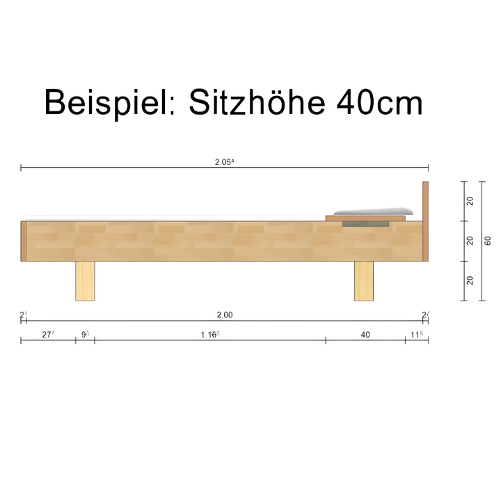 Schwebebett-Doppelbett Buche-Holz
